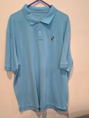 Disney Men's Light Blue Polo with Embroidered Mickey Mouse XXL